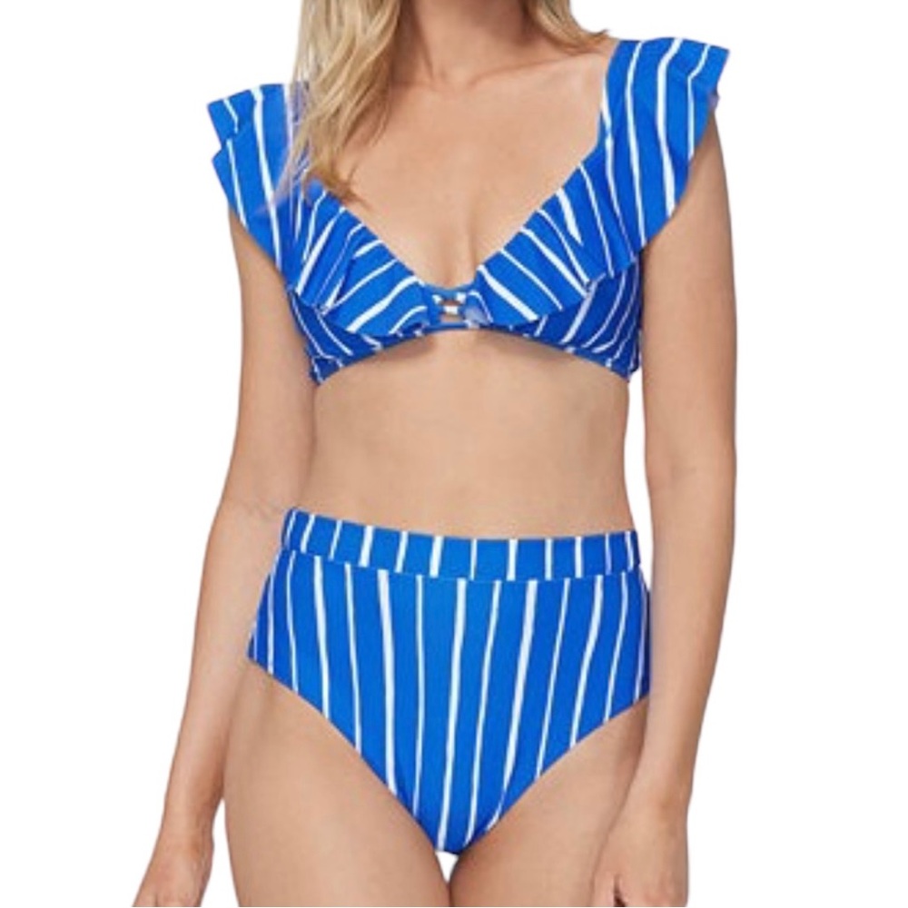Raisins Blue & White Stripes Laces in Back 2 Piece Bikini Swimsuit